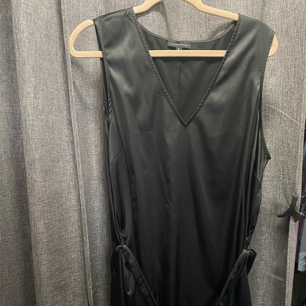 Universal Standard Black satin feel V-Neck Midi Dress